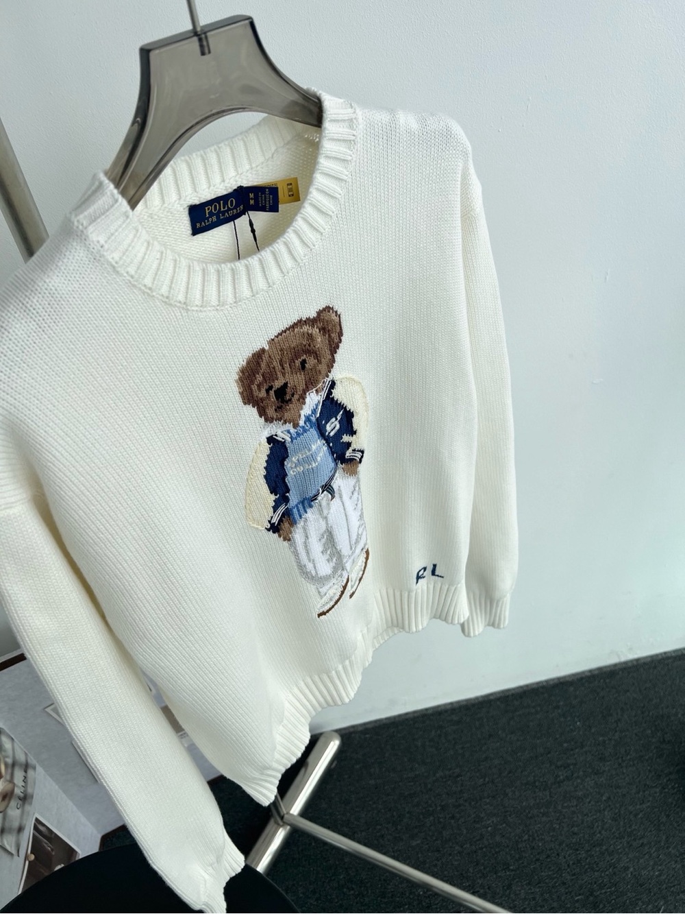 Polo by Ralph Lauren White Crewneck Sweater with Bear Graphic - Picture 2 of 7